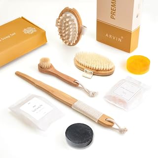 All Natural Soap and Dry Brushing Body Brush Gift Set for Lymphatic Drainage | Boar Bristle | Exfoliating Shower Brush, Facial Cleansing Brush, Massager Brush Cellulite | Face Beauty Bar, Loofah Soap