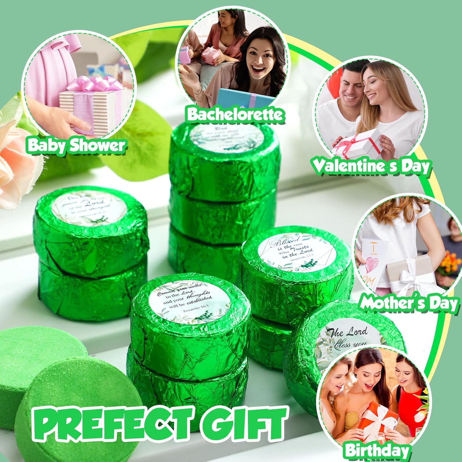 Siifert Shower Steamers Aromatherapy 50 Pack Bulk Eucalyptus Leaf Shower Steamer with Bible Verse Christian Gifts for Adults Her Mom Him Home Spa Gym Natural Essential Oil Self Care Relaxation