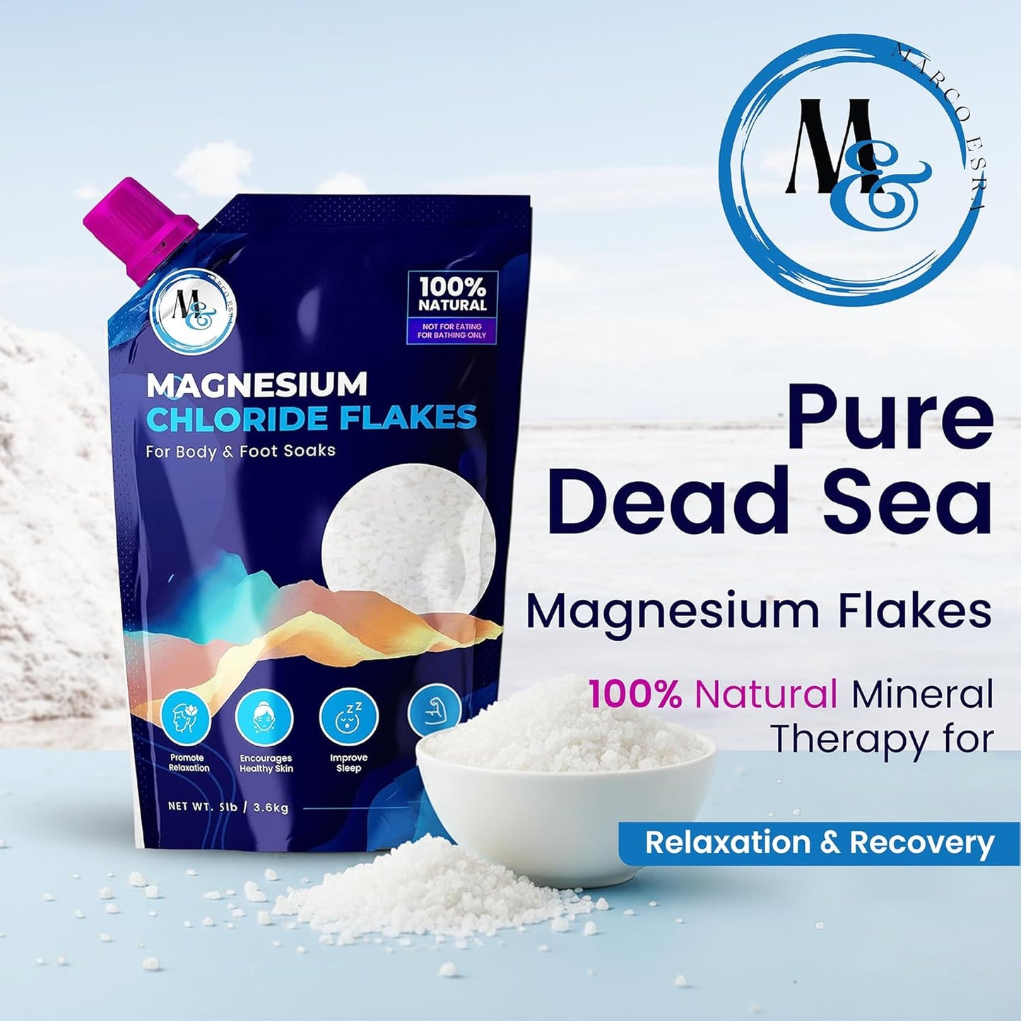 Dead Sea Magnesium Flakes Bath Salts for Soaking & Foot Soak - Natural Pure Chloride Supplement - Unscented Epsom Salt Alternative - Muscle Relief, Skin Nourishing & Better Sleep