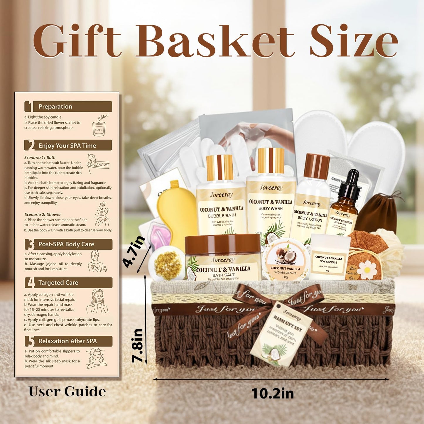 22PCS Spa Gift Baskets for Women, Luxury Bath and Body Gift Basket Set for Women Coconut Vanilla Spa Kit Relaxing Spa Self Care Gift for Her Wife Lover Mom Sister