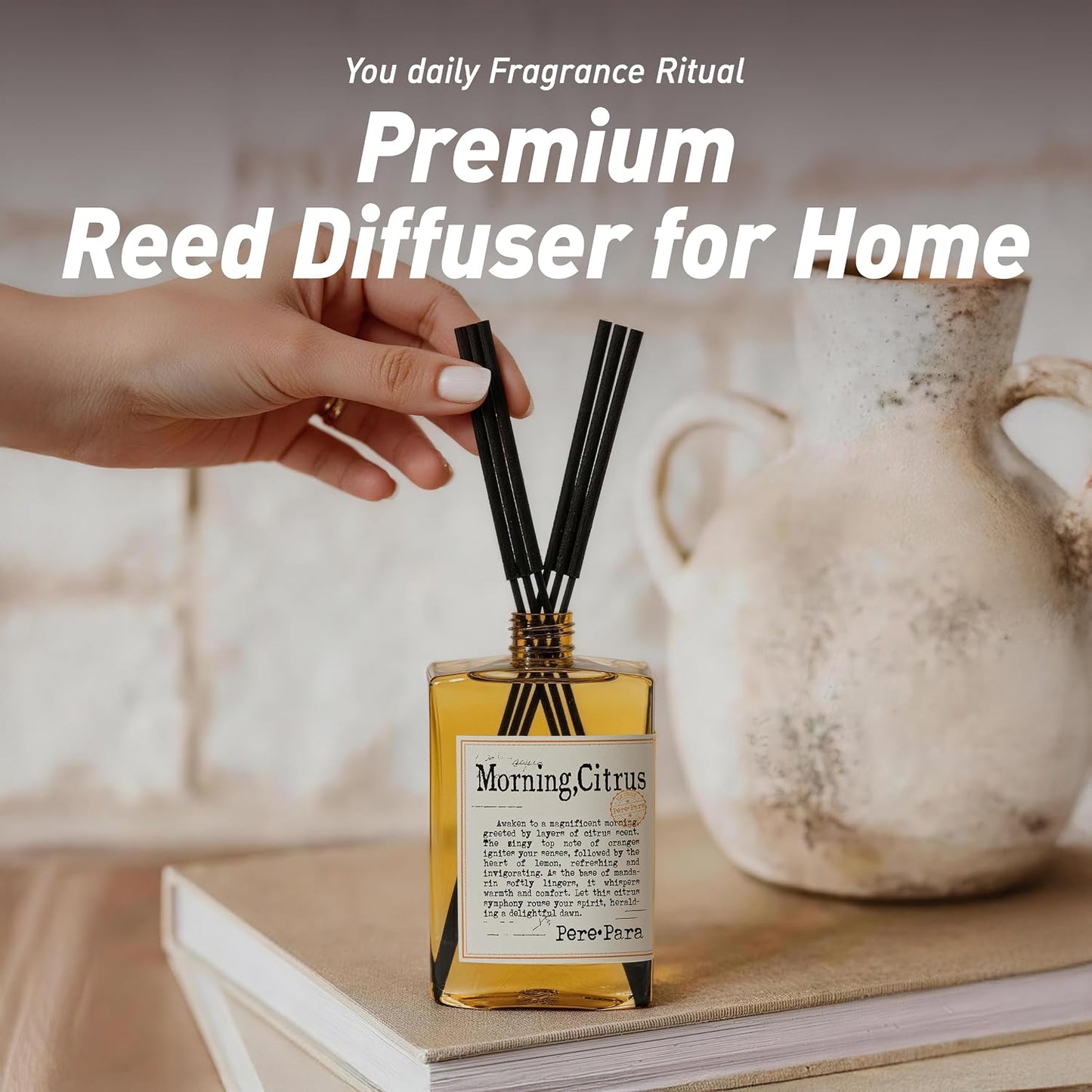 Morning Citrus Scent Reed Diffuser Refill Set 13.53 fl oz with 6 Sticks,【Wake Up Your Space】 Luxury Natural Long Lasting Home Fragrance Oil Air Freshener for Living Room and Kitchen