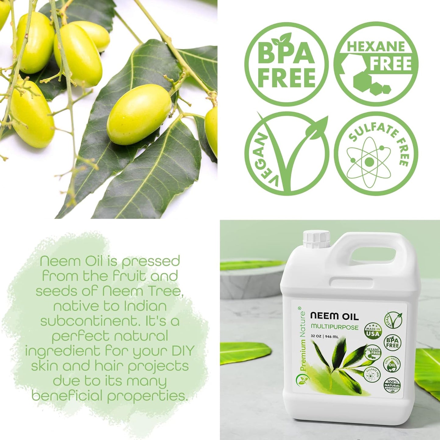 Organic Neem Oil for Skin and Hair Need Oil 100% Pure Cold Pressed for Essential Oil Mixing Neem Oils for Plants Neem Cake Massage Oil Neems Spray for Indoor Plants 16 oz