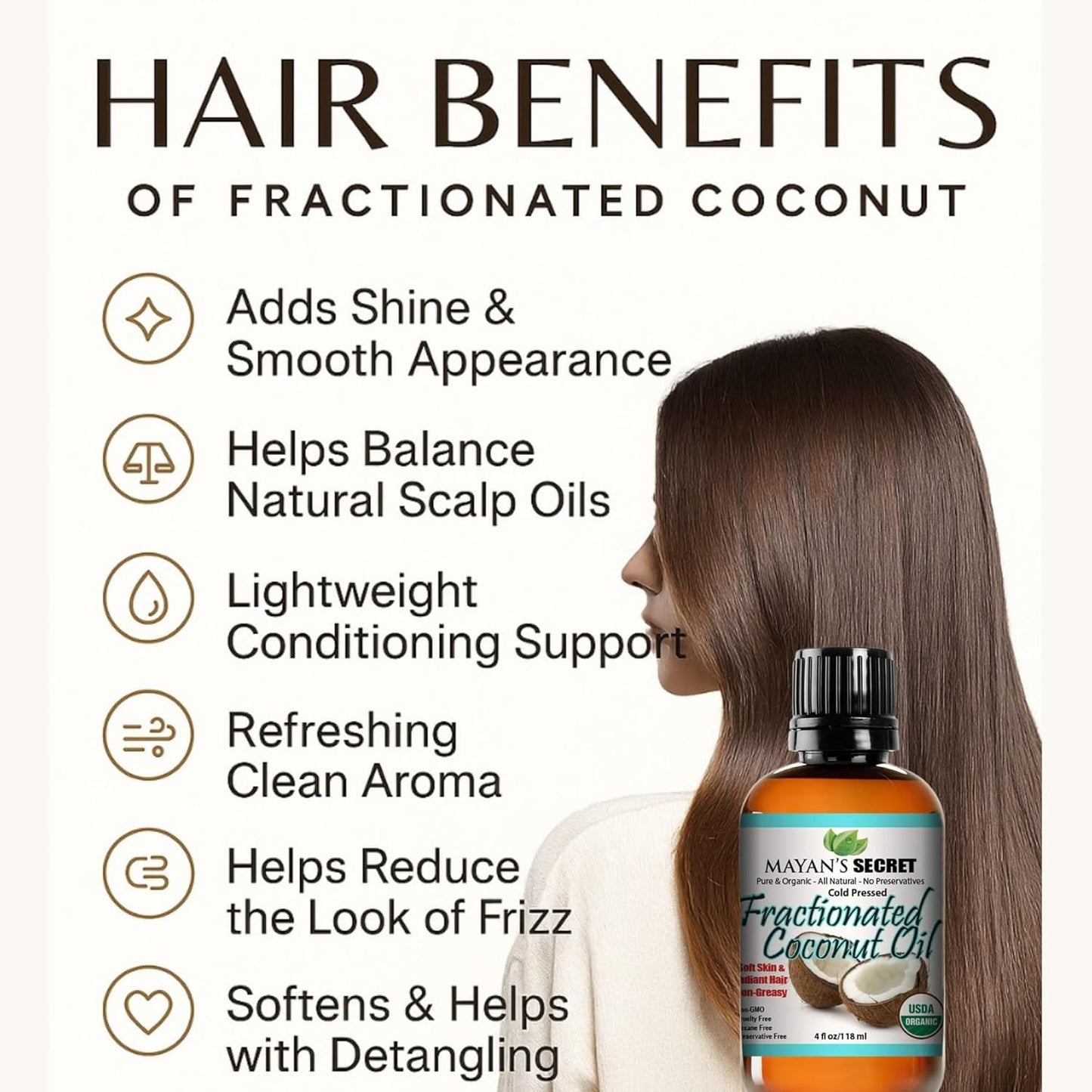 USDA Certified Organic Fractionated Coconut Oil, for Aromatherapy Relaxing Massage, Carrier Oil for Diluting Essential Oils, Hair & Skin Care Benefits, Moisturizer & Softener
