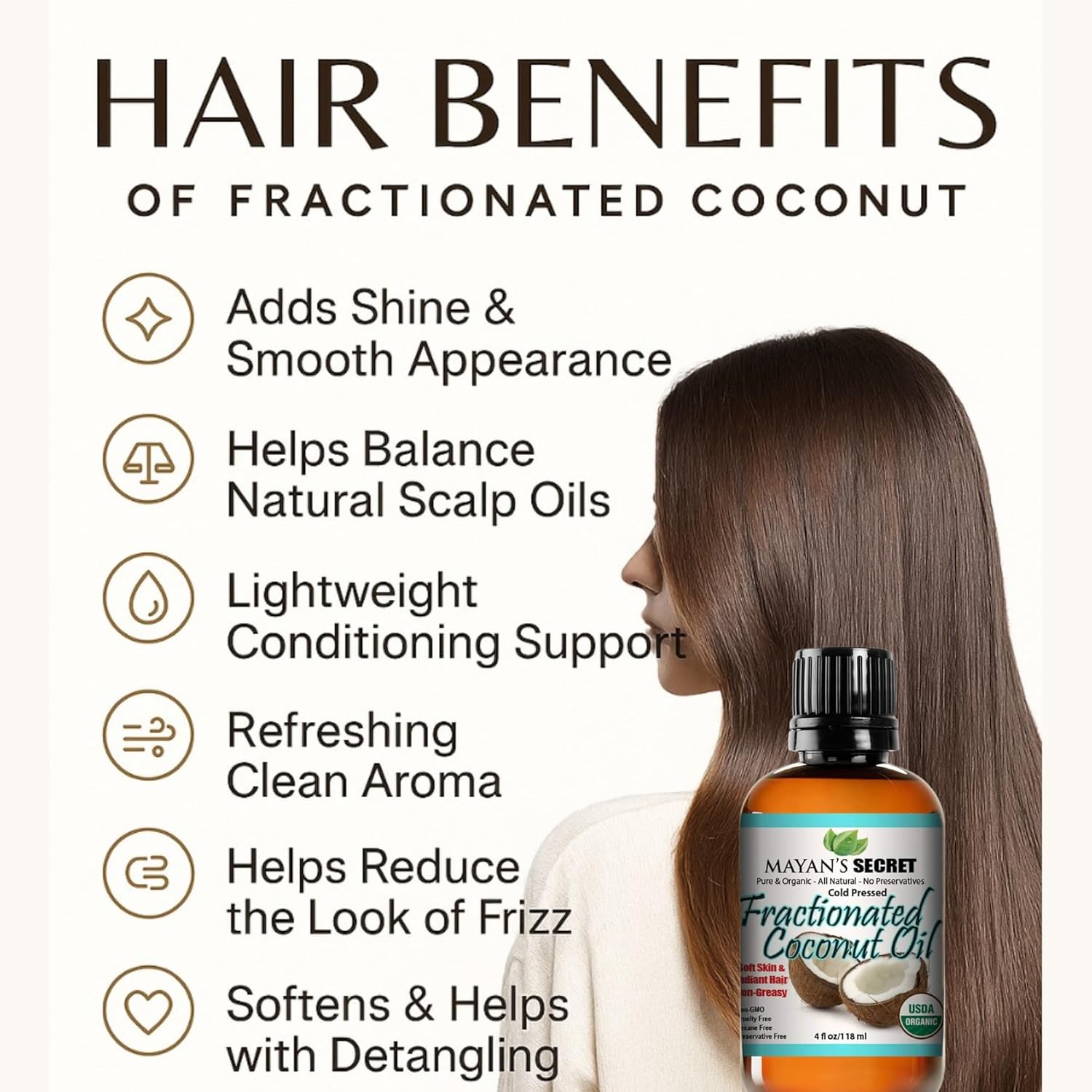 USDA Certified Organic Fractionated Coconut Oil, for Aromatherapy Relaxing Massage, Carrier Oil for Diluting Essential Oils, Hair & Skin Care Benefits, Moisturizer & Softener