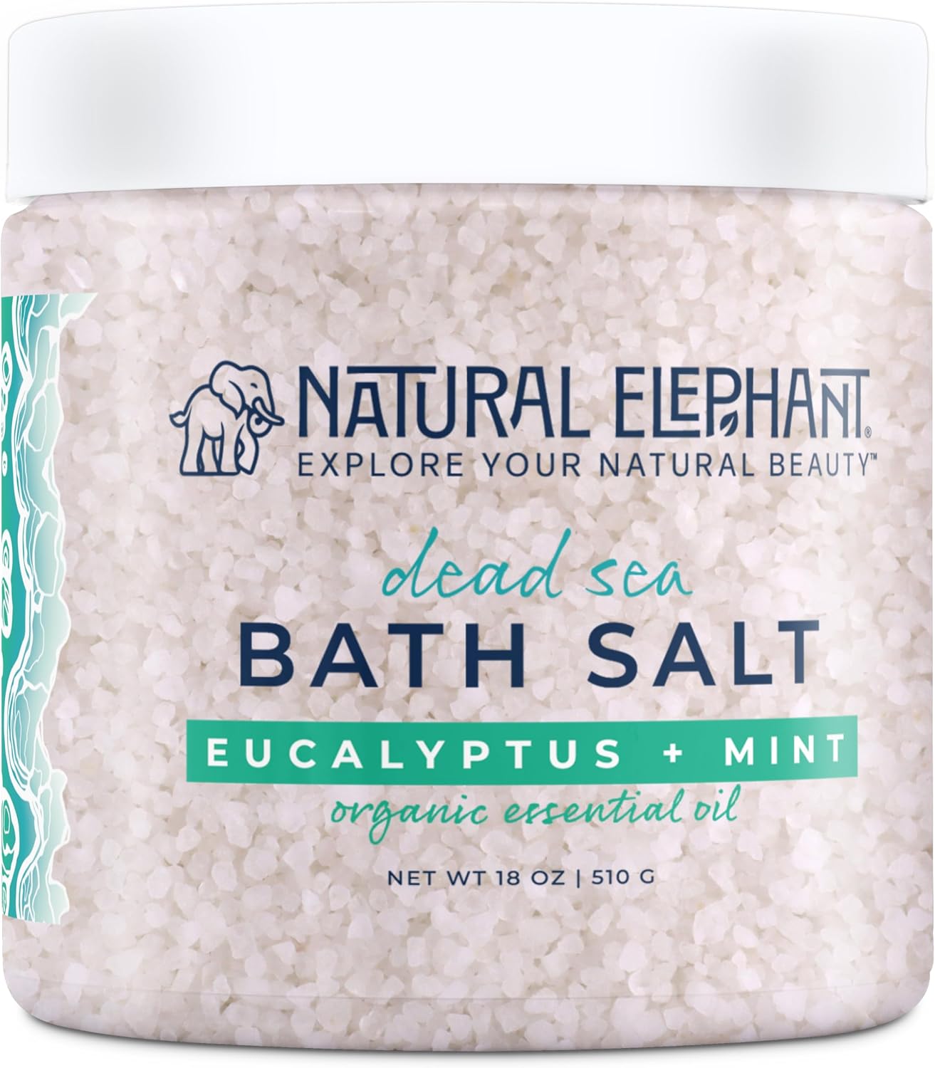 Natural Elephant Dead Sea Bath Salt Bathing and Foot Soak for Relaxing and Nourishing- 100% Pure with Essential Oil - Medium Coarse Grain (18 oz Jar, Eucalyptus Mint)