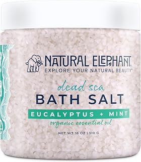 Natural Elephant Dead Sea Bath Salt Bathing and Foot Soak for Relaxing and Nourishing- 100% Pure with Essential Oil - Medium Coarse Grain (18 oz Jar, Eucalyptus Mint)