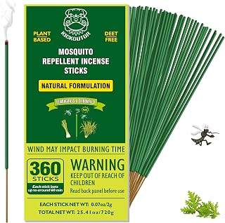 KICKOUTOR Mosquito Incense Sticks with Natural Citronella Oil, 360 Count DEET-Free Outdoor Mosquito Repellent for Patio, Backyard Gatherings & Camping, Up to 1 Hour Against Gnats & No-See-Ums