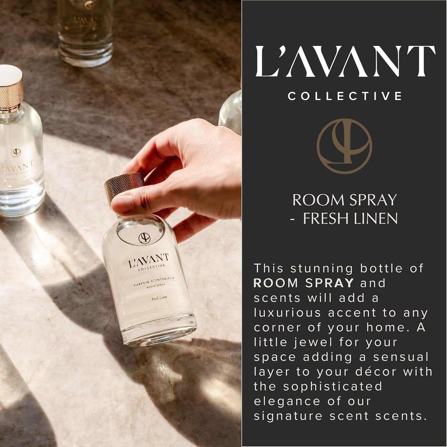 L'AVANT Collective Luxury Room Spray | Fresh Linen | Non-Toxic Linen Spray & Air Freshener with Essential Oils | Room Freshener, Home Fragrance & Odor Eliminator | 100ml Glass Bottle for Bedroom