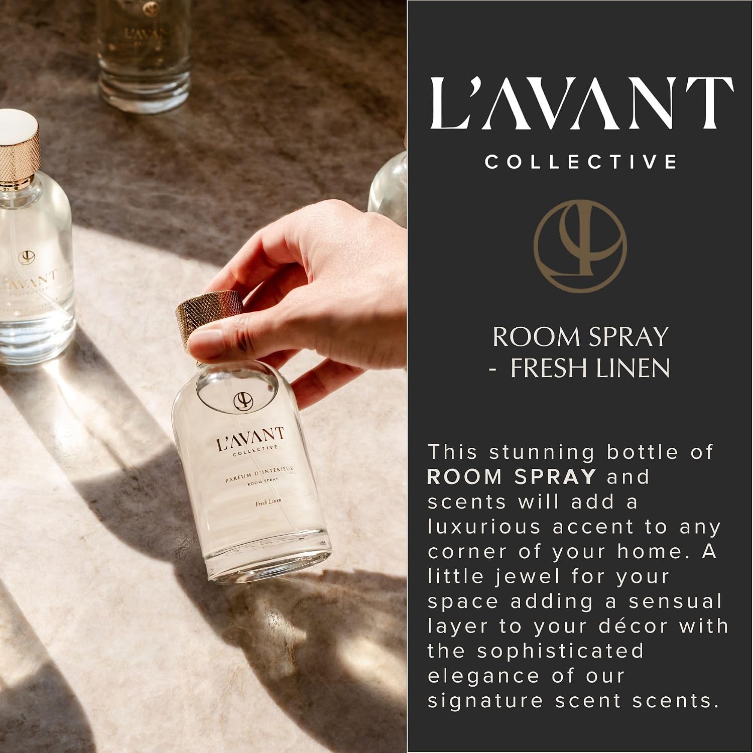 L'AVANT Collective Luxury Room Spray | Fresh Linen | Non-Toxic Linen Spray & Air Freshener with Essential Oils | Room Freshener, Home Fragrance & Odor Eliminator | 100ml Glass Bottle for Bedroom