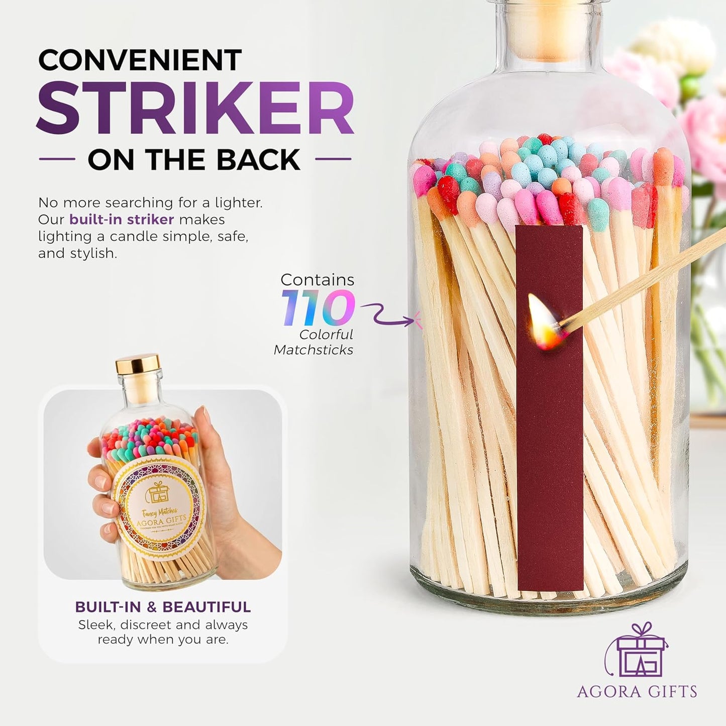 Premium Decorative Wooden Candle Matches, 4 Inch Matchsticks, Colorful Safety Matches in Apothecary Jar