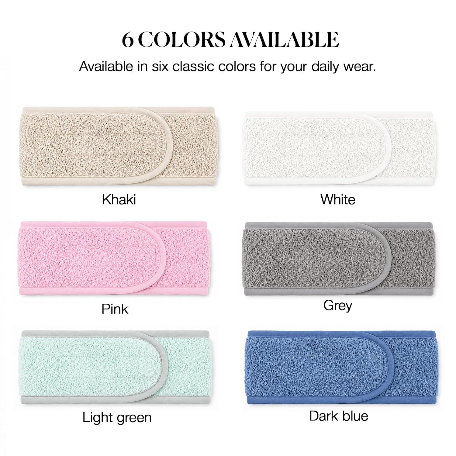 4PCS Extra Long Spa Headband for Women Adjustable Terry Cloth Skincare Headband Stretch Towel Head Wrap for Bath, Makeup Facial Mask（White+Grey+Khaki+Pink）