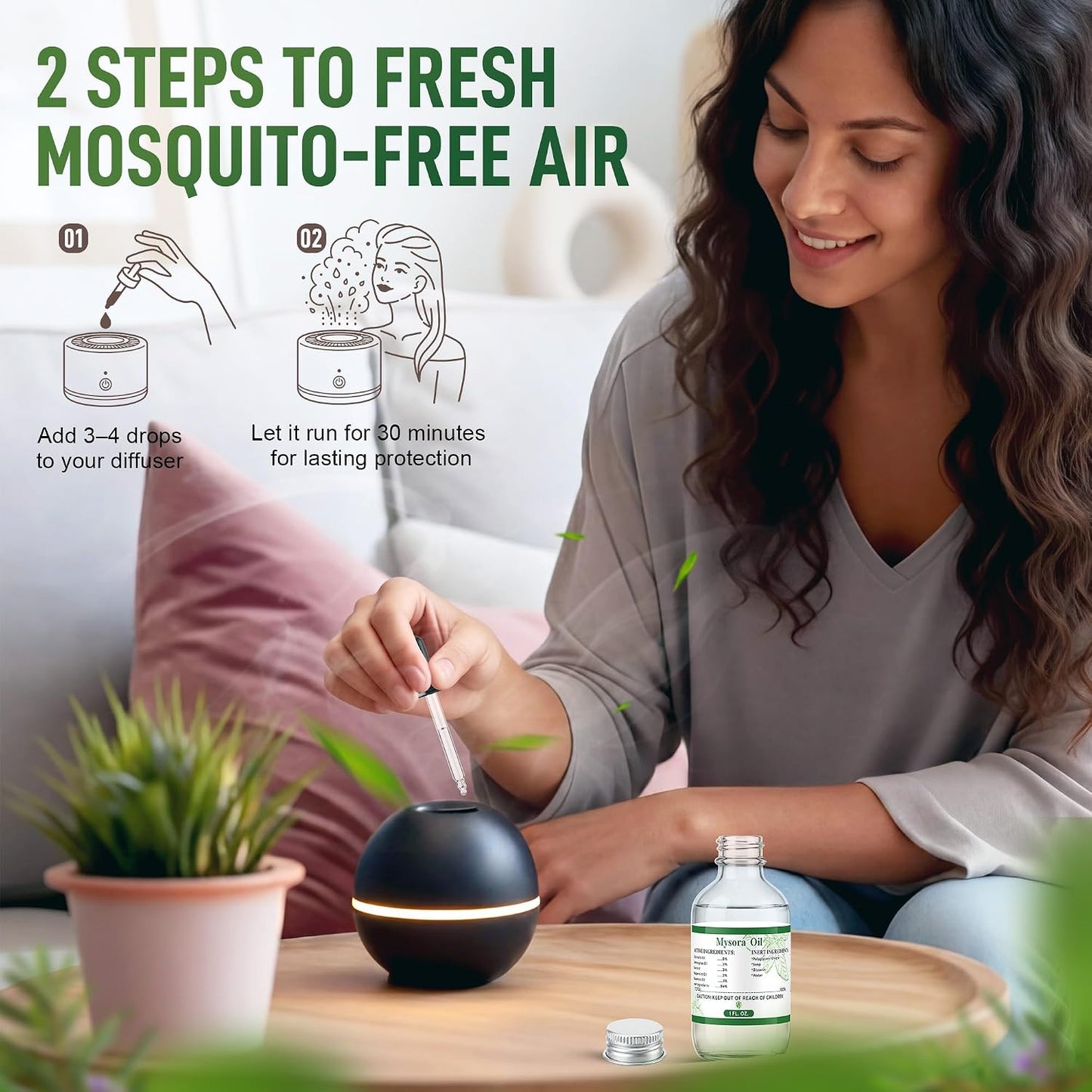 Mosquito Repellent Essential Oil Refill, 2oz Citronella Oil with Dropper for Diffusers, Humidifiers & Patio Devices, Plant-Based Bug Repellent for Camping, Hiking, Home Indoor & Outdoor Use