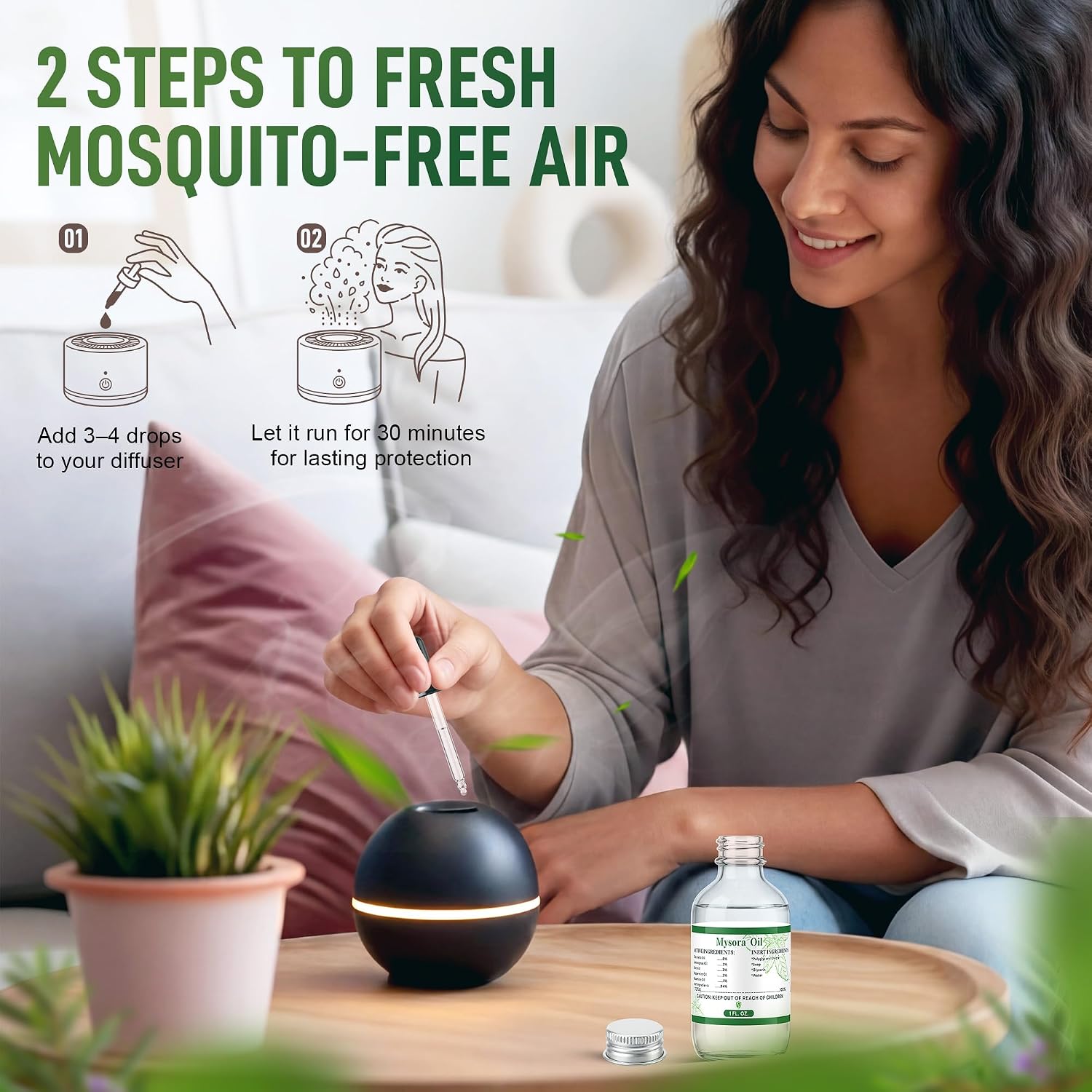 Mosquito Repellent Essential Oil Refill, 2oz Citronella Oil with Dropper for Diffusers, Humidifiers & Patio Devices, Plant-Based Bug Repellent for Camping, Hiking, Home Indoor & Outdoor Use
