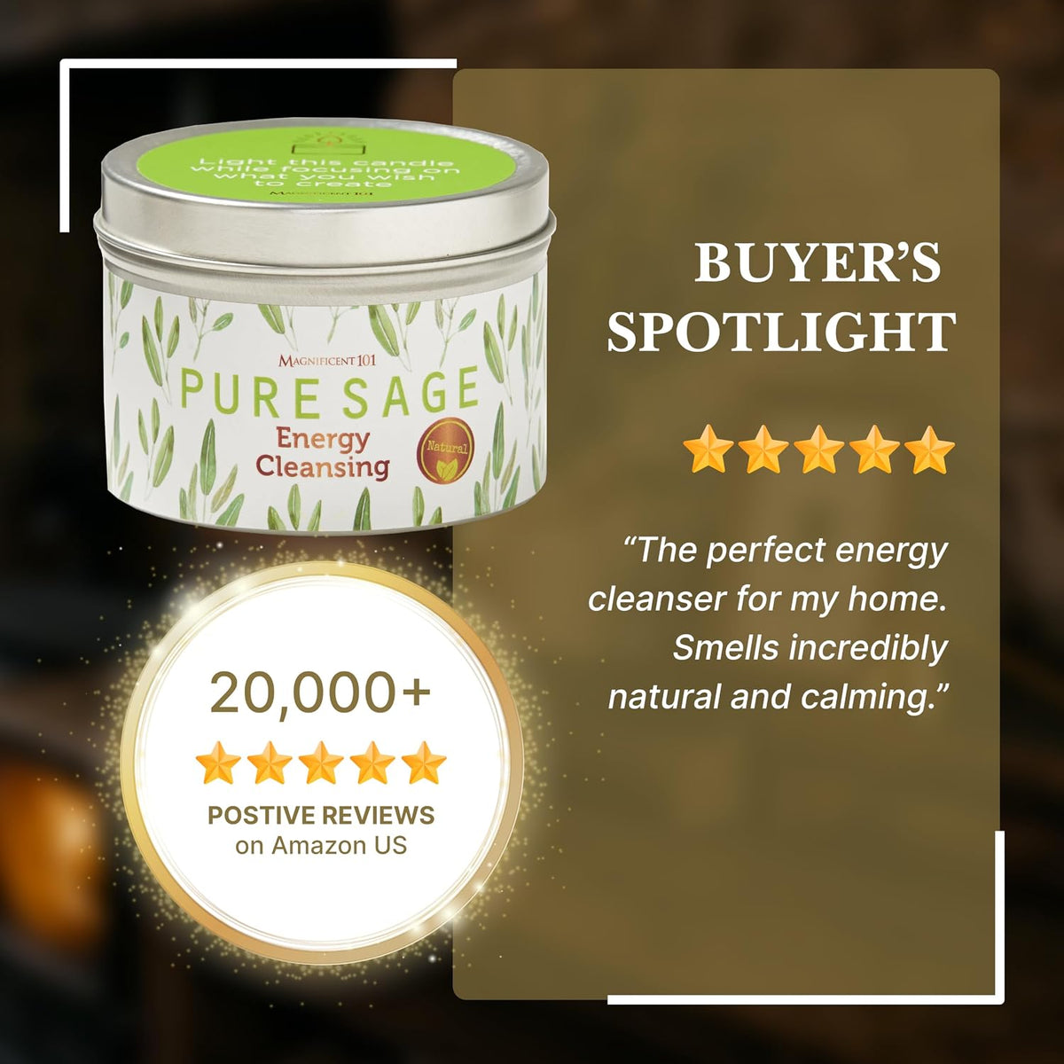 Magnificent 101 Pure Sage Tin Candle for Energy Cleansing, 6oz