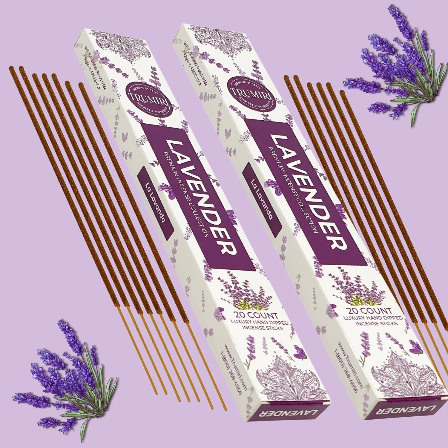 TRUMIRI Trumiri Incense Sticks - Total 40 Lavender Insence-Sticks - Dual Pack of 20 Insenses - Insents - Incents - Inscense - Incence - Incienso - All Natural Incense Sticks