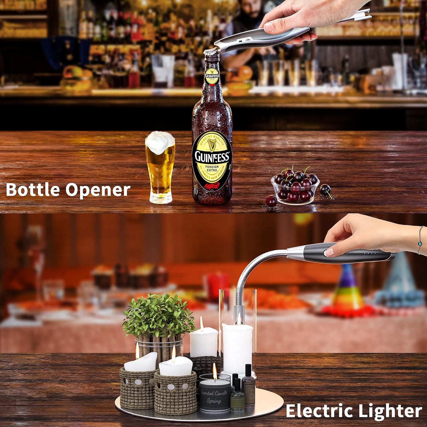 AT-Mizhi Electric Lighter - Rechargeable Long Neck Lighter with LED Flashlight for Candles, Camping & BBQ
