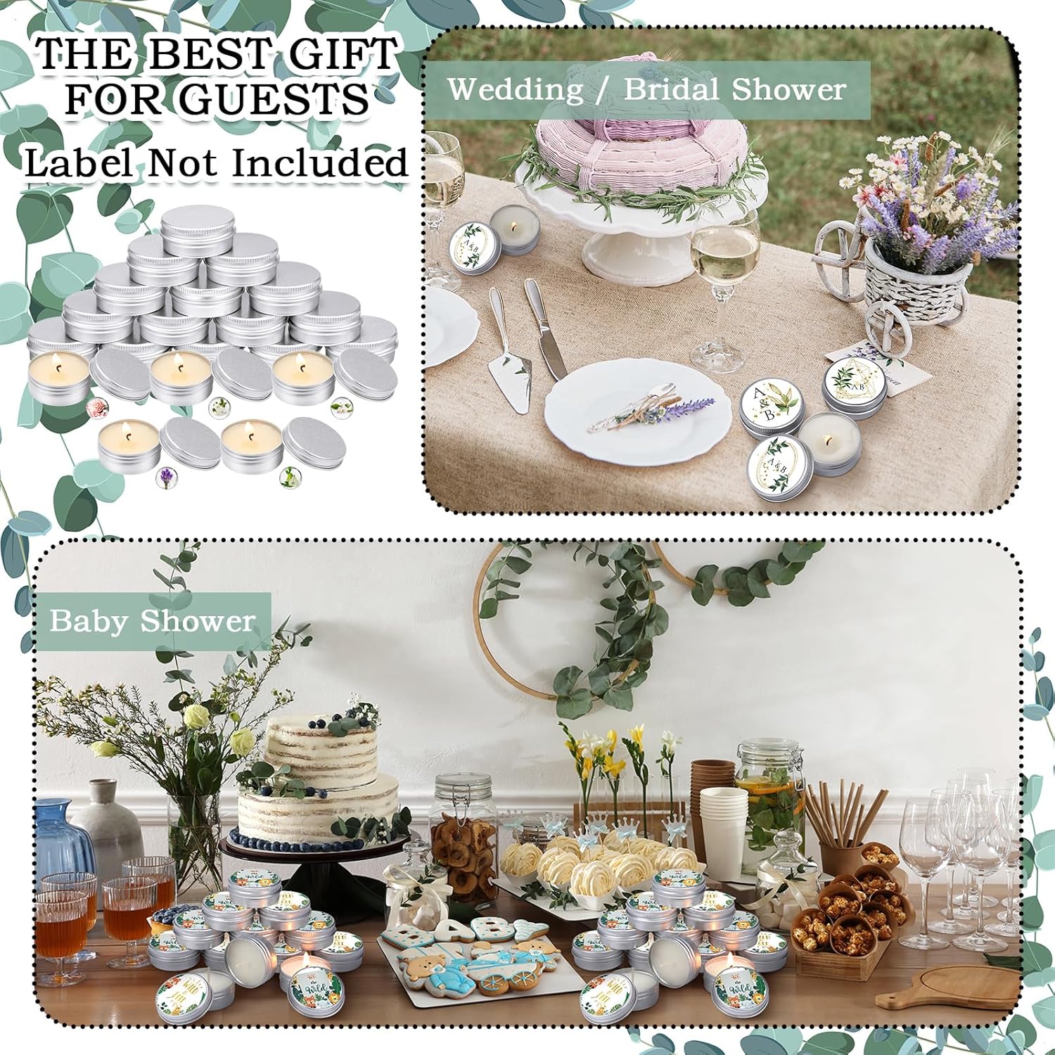 MTLEE 50 Pcs Wedding Scented Candles Gift Travel Tin Candle Aromatherapy Candle for Christmas Winter Baby Shower Favors Wedding Gifts (Rose,Vanilla,Jasmine,Lavender,British Pear)
