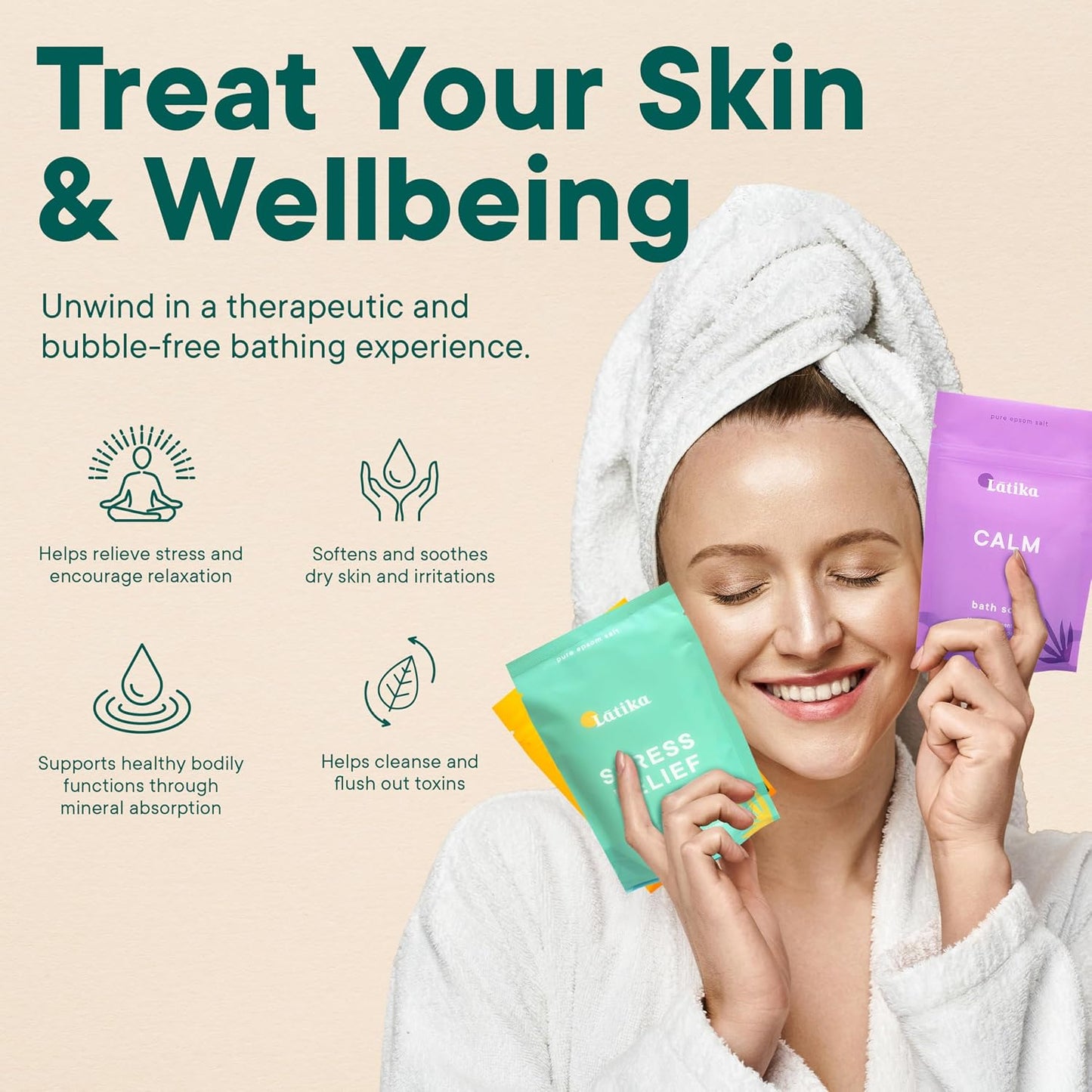 Latika Bath Soaks Set of 3 – Epson Salts for Soaking, Muscle Recovery & Skin Nourishment with Essential Oils | Relax, Rejuvenate & Destress | Lavender Mint, Vitamin C & Grapefruit