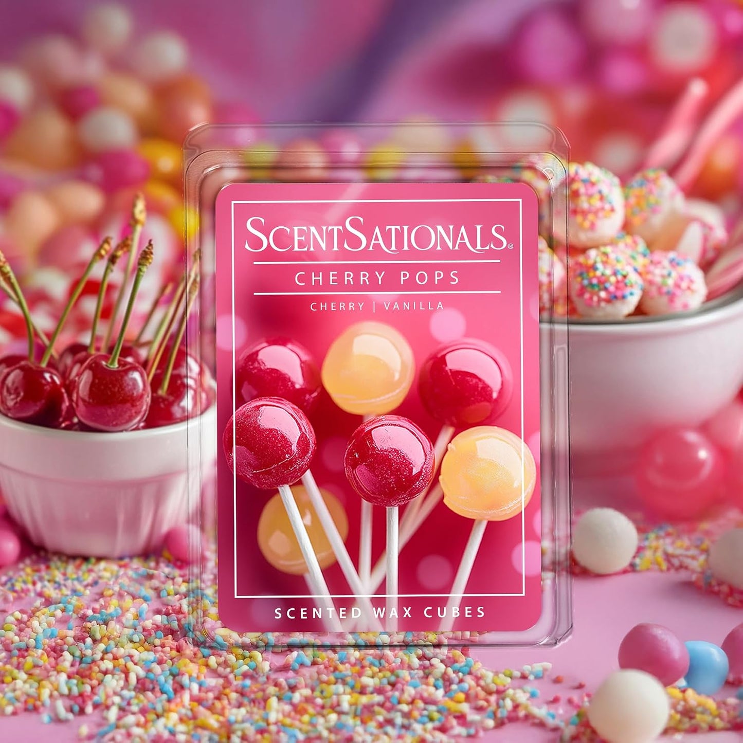 Scentsationals Cherry Pops Scented Wax Melts - Cherry, Crisp Apple, & Vanilla, 10oz (24 Cubes)
