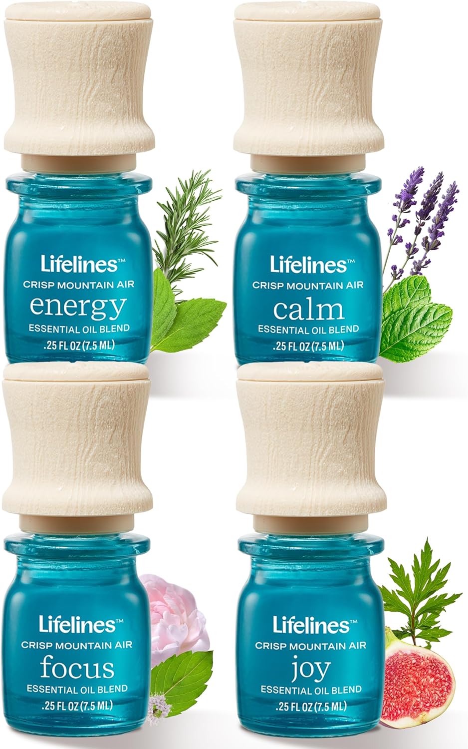 Lifelines Essential Oil Blends, 4-Pack - Blended Essential Oils with Precision Pump for Aromatherapy Diffusers - Long-Lasting Scented Fragrance - Crisp Mountain Air (Joy, Calm, Focus & Energy)