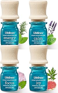 Lifelines Essential Oil Blends, 4-Pack - Blended Essential Oils with Precision Pump for Aromatherapy Diffusers - Long-Lasting Scented Fragrance - Crisp Mountain Air (Joy, Calm, Focus & Energy)