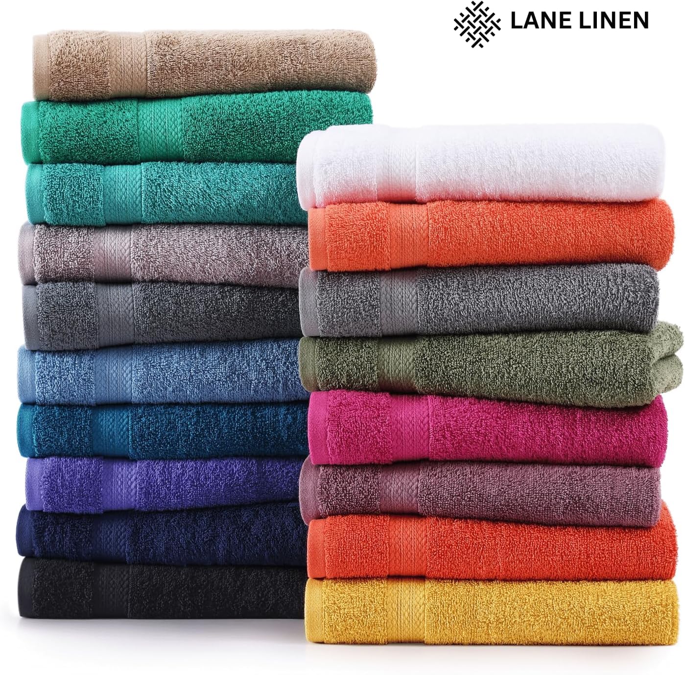 LANE LINEN Cotton Bath Towel Set 18 Piece - Super Soft, Absorbent & Quick Dry - 4 Bath, 8 Washcloths, 6 Hand Towels for Bathroom - Hotel Quality Turkish Towels, Ideal for Spa, Gym & Travel - White