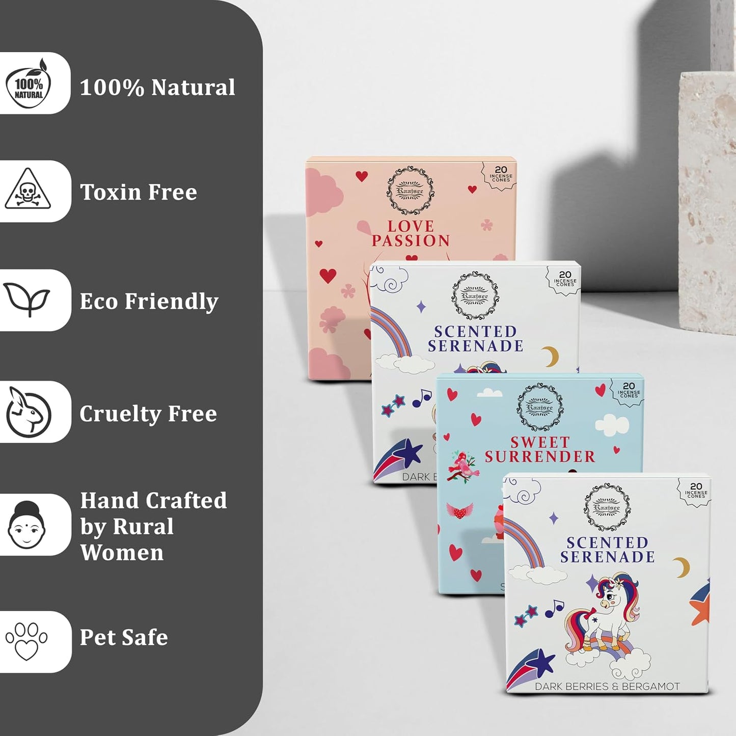Natural Incense Cones, 6 Pack Enchanted Moments Cone Incense Gift Pack 15 pc Each (90 Total), Insence Cones 100% Organic Non Toxic Natural