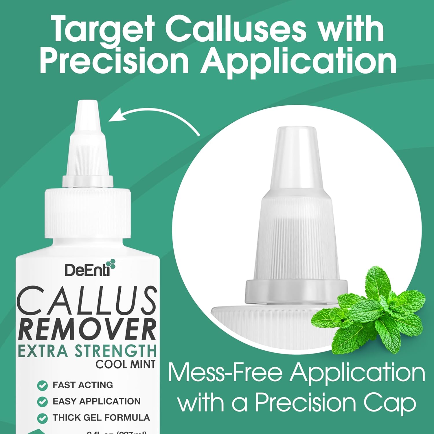 DeEnti Callus Remover for Feet, Extra Strength Foot Callus Remover Gel, 8oz Salon Grade Home Pedicure Supplies for Dry Skin, Cracked Heel, Professional Strength Foot Care, Cool Mint