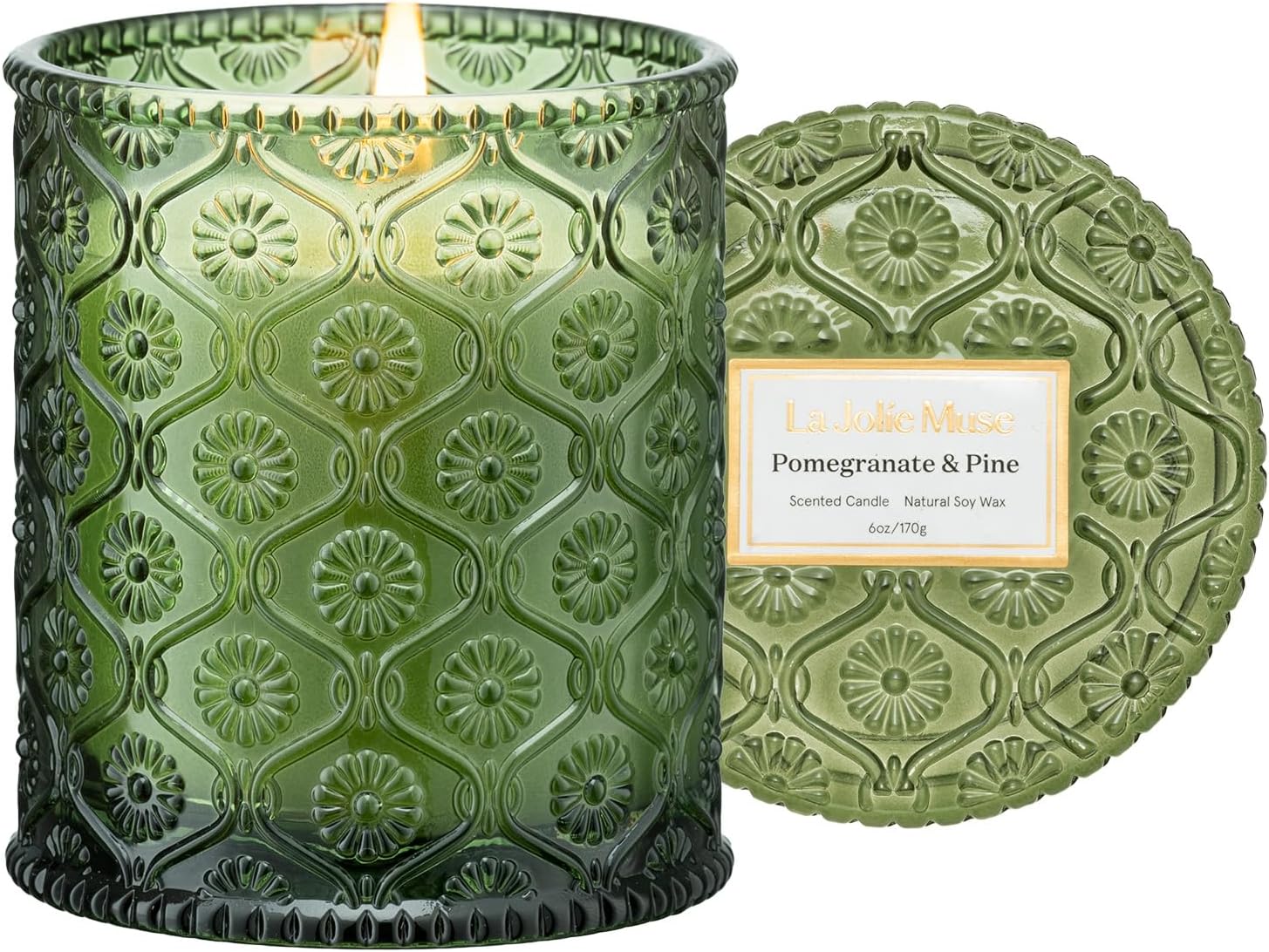 LA JOLIE MUSE Pine & Pomegranate Candle | Lemon, Pomegranate & Pine | 6 oz Natural Soy Wax | 40 Hours Clean Burn | Gift-Ready for Hosts, Gatherings | Elegant Home Décor