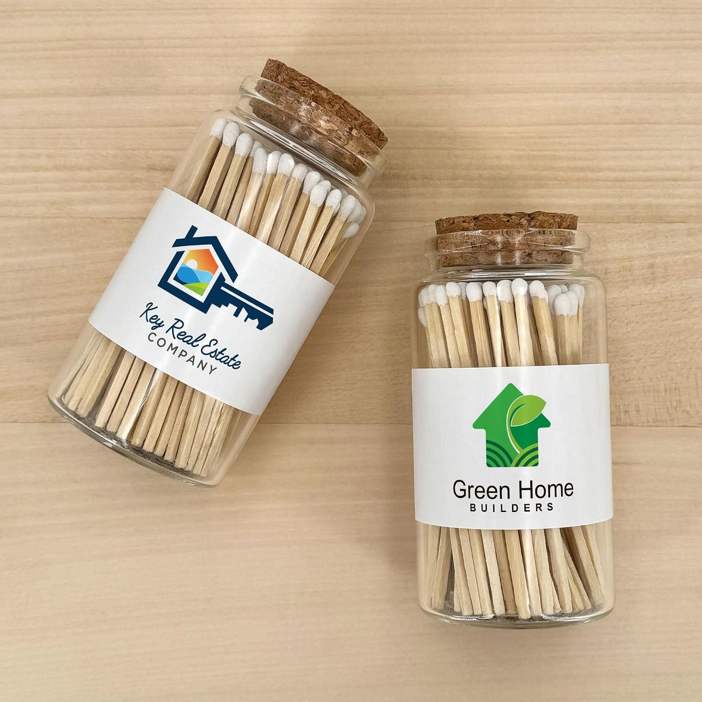 Custom Wooden Matches in a Jar with Striker - Realtor Swag, Real Estate Agent Marketing - Personalized Matches Bulk with Your Logo, Long Matches in Apothecary Glass Jar, Approx. 80 Safety Matches
