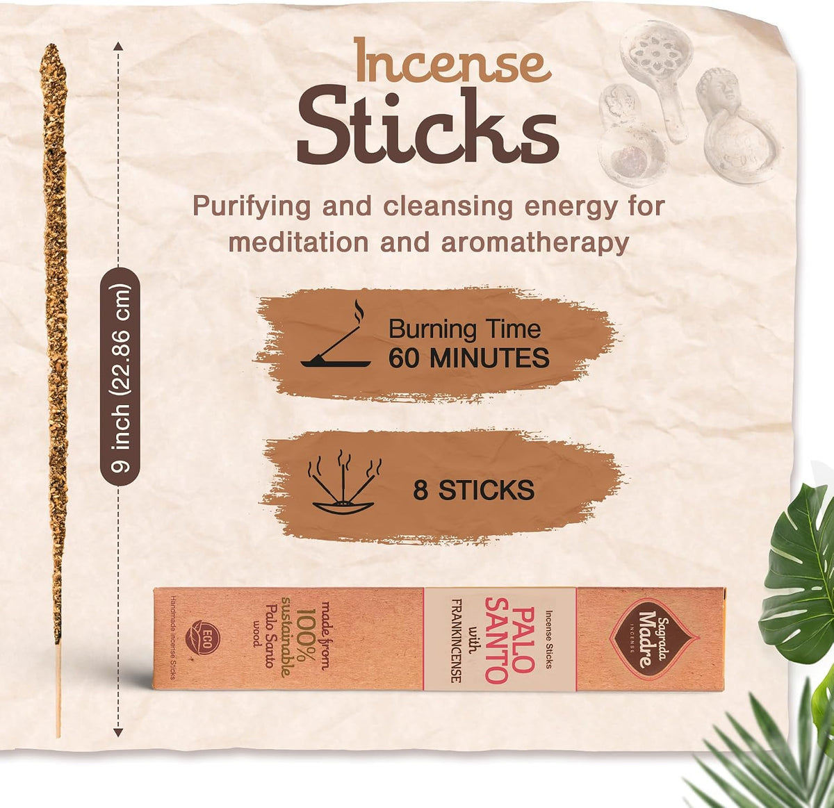 Sagrada Madre 8pcs Wildly Harvested Thick Palo Santo Incense Sticks (Frankincense)