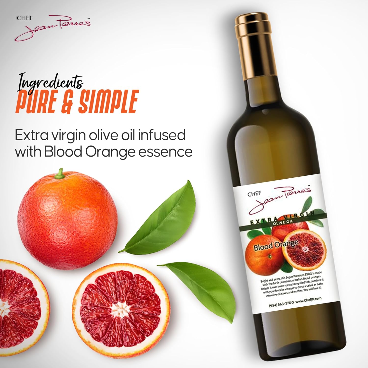 Chef Jean Pierre's Extra Virgin Blood Orange Olive Oil - 750ml (25oz) Glass Bottle - Naturally Infused with Sweet and Tangy Flavors
