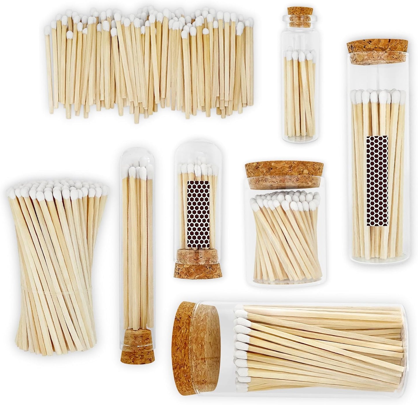 4" Classic White Tip Matches (100 Count, with Striking Stickers Included) | Decorative Unique & Fun for Your Home, Gifts, Accessories & Events | Premium Long Wood Safety Matches by Thankful Greetings