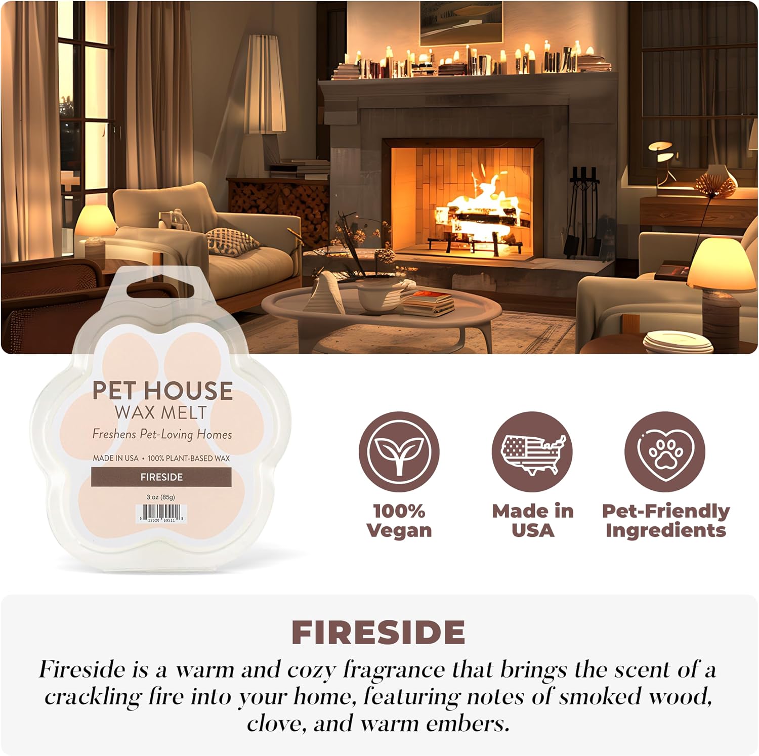 One Fur All Pet House Scented Wax Melts, Natural, Plant Based Soy Wax Melts for Pet Odor, Long Lasting Winter Fragrances for Fresh Smelling Homes, Evergreen Forest and Fireside, Pack of 2