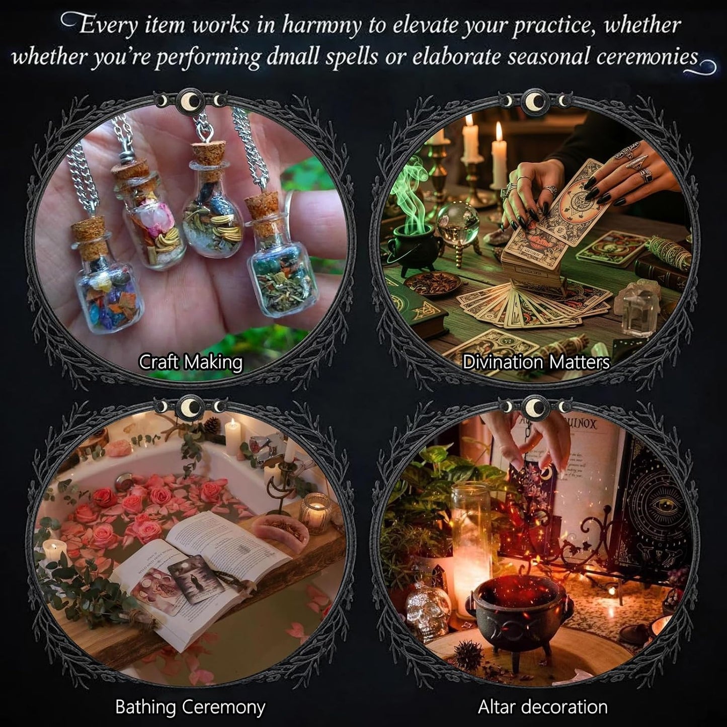 45PCS Herbs for Witchcraft - Wiccan Supplies and Tools - Witchcraft Supplies Dried Flowers Kit for Witch Beginner, Wicca Altar Supplies, Magic Spell, with Witchy Spoon, Witchy Gifts for Women