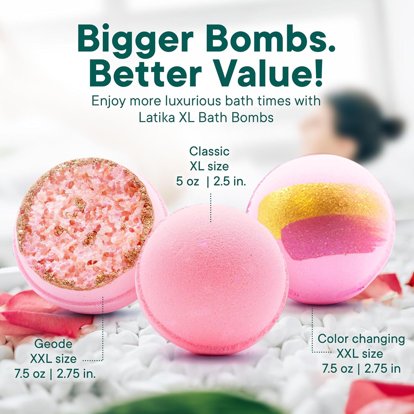 Latika Pink Classic Bath Bomb Princess - Jasmine, Citrus Peel, Ginger Tea, and Nutmeg (3 Pack)