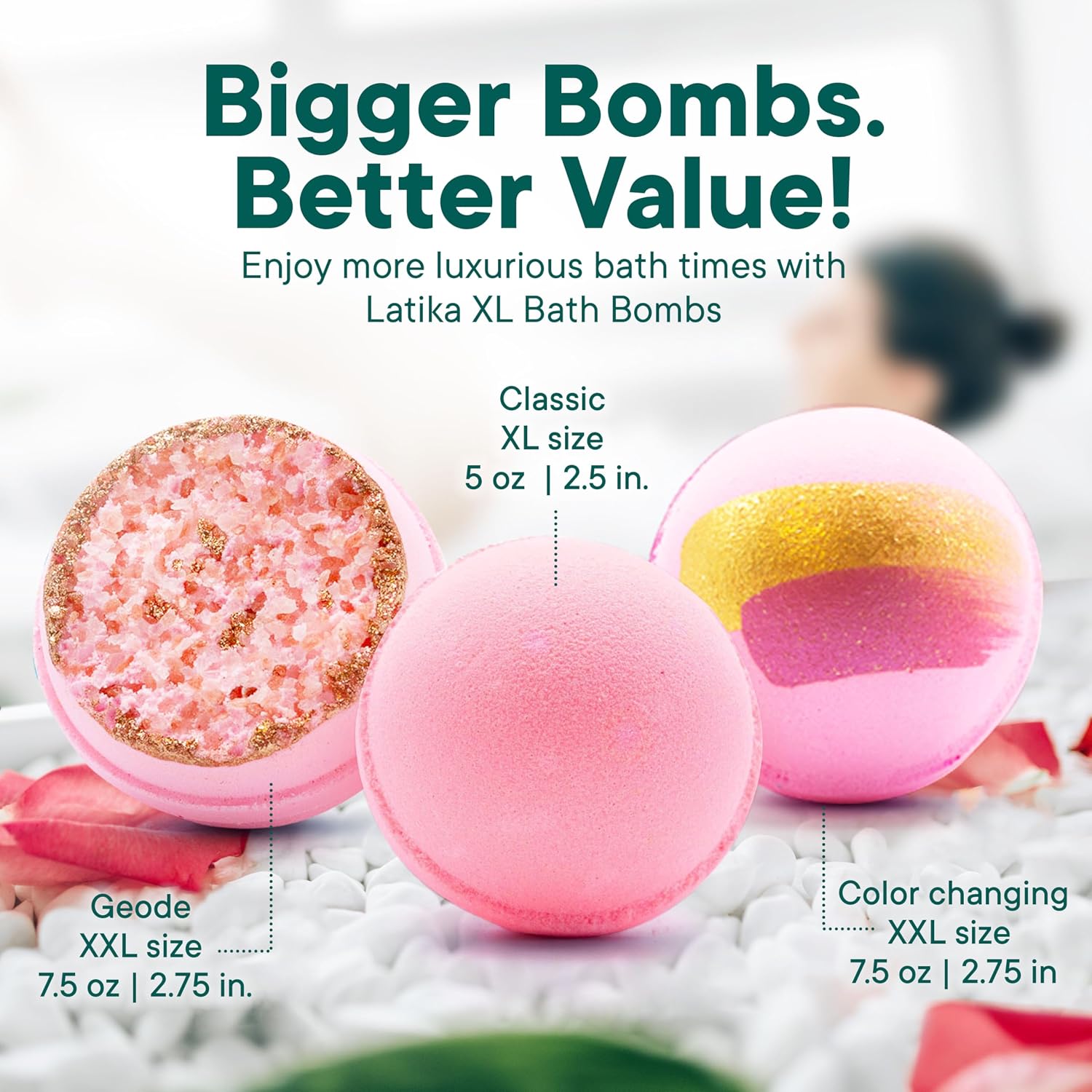 Latika Pink Classic Bath Bomb Princess - Jasmine, Citrus Peel, Ginger Tea, and Nutmeg (3 Pack)