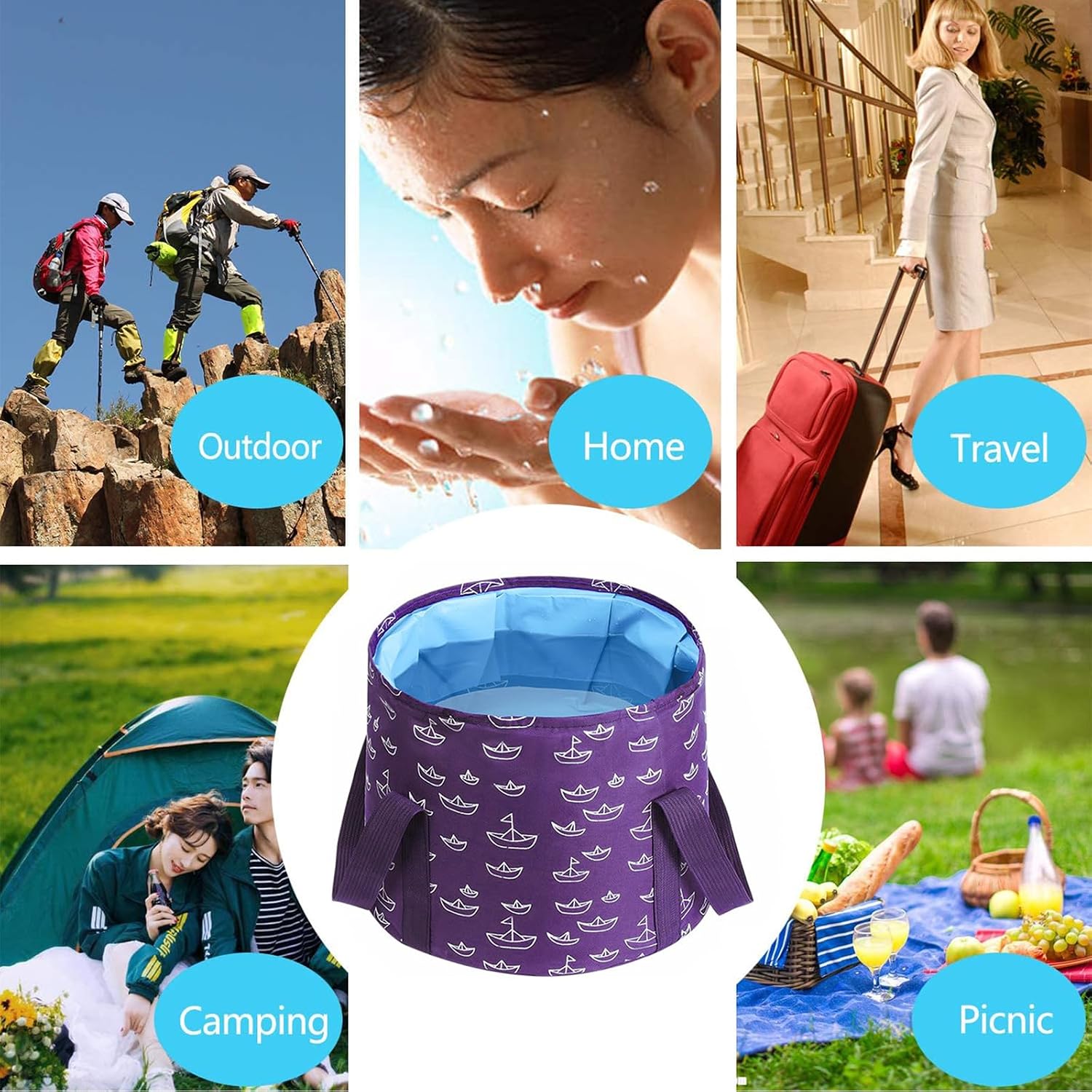 Collapsible Bucket for Soaking Feet, Purple Portable Travel Foot Bath Tub, Foot Soaking Bath Basin Portable, Foot Spa Soaking Feet Home Pedicure Basin Outdoor Camping