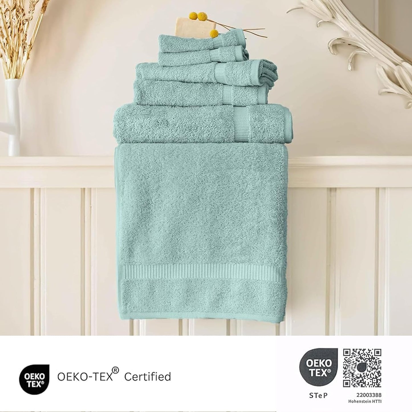 SALBAKOS 100% Turkish Cotton Bathroom Towel Set of 6 | Premium Quality Turkish Bath Towel Set for Gift | Experience Spa Comfort Every Day | Oeko-Tex, Made in Turkey (Seafoam Green, 6 Piece Towel Set)