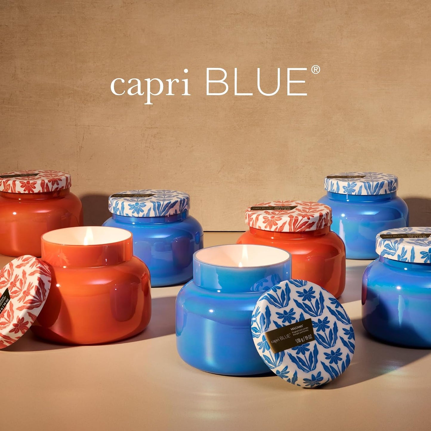 Capri Blue Scented Candles - Spring Capsule Collection, Riviera Sunset - Long Lasting Soy Wax Blend - Luxury Candles for Home Scented with Tropical Fruit & Sugared Citrus - Glass Jar (Volcano, 19 oz)