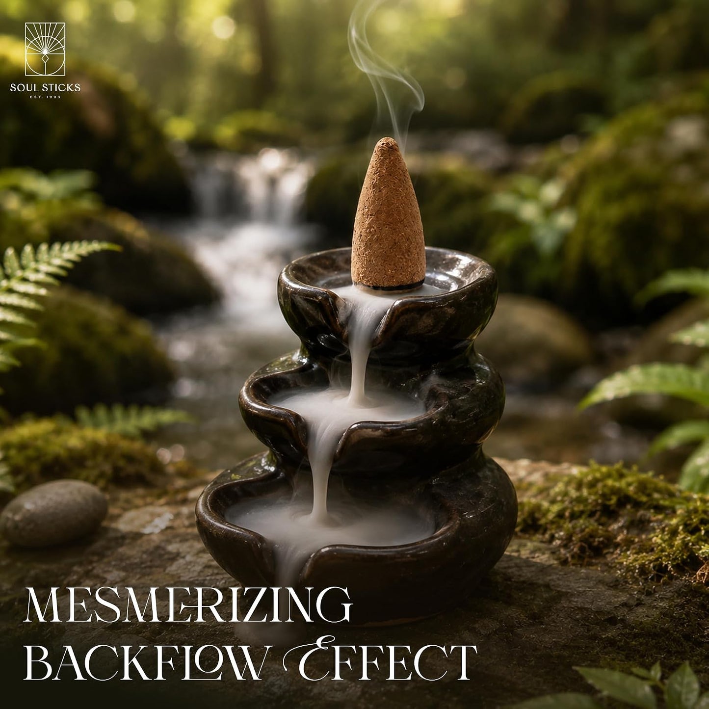 Soul Sticks Backflow Incense Cones – 40 Handmade Organic Cones for Waterfall Burner | 4 Pack Long Lasting Aromatic Scents | Thick White Smoke Incense for Meditation, Yoga & Gifts (Sandalwood)