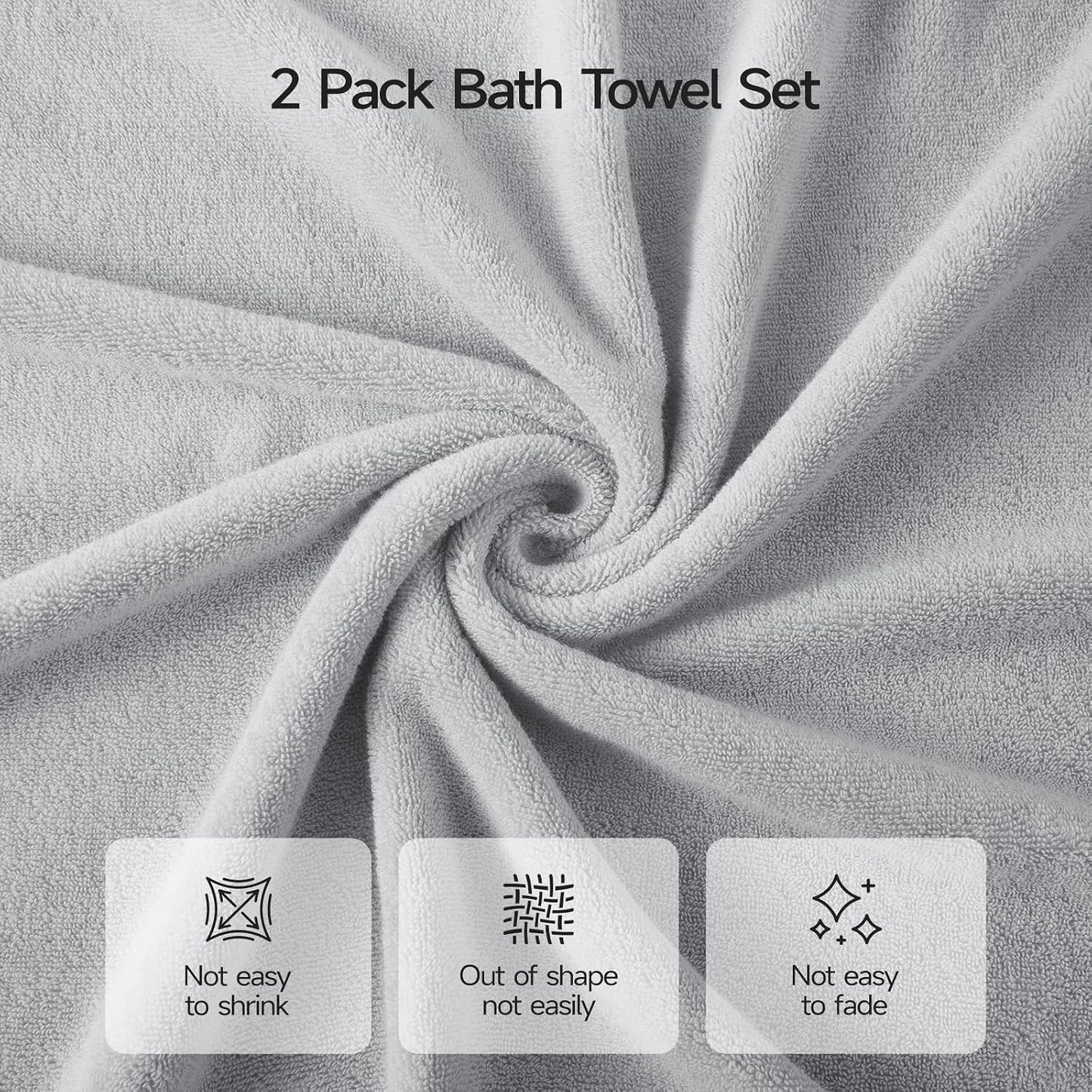 ecolook 6-Piece Bath Towel Set, 100% Cotton, Ultra Soft & Quick Dry | 2 Bath Towels 28x55 Inch, 2 Hand Towels, 2 Washcloths, Lightweight Highly Absorbent Towels for Bathroom, Spa, Gym, Light Gray