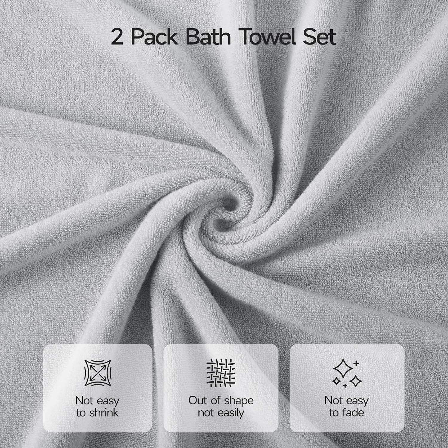 ecolook 6-Piece Bath Towel Set, 100% Cotton, Ultra Soft & Quick Dry | 2 Bath Towels 28x55 Inch, 2 Hand Towels, 2 Washcloths, Lightweight Highly Absorbent Towels for Bathroom, Spa, Gym, Light Gray