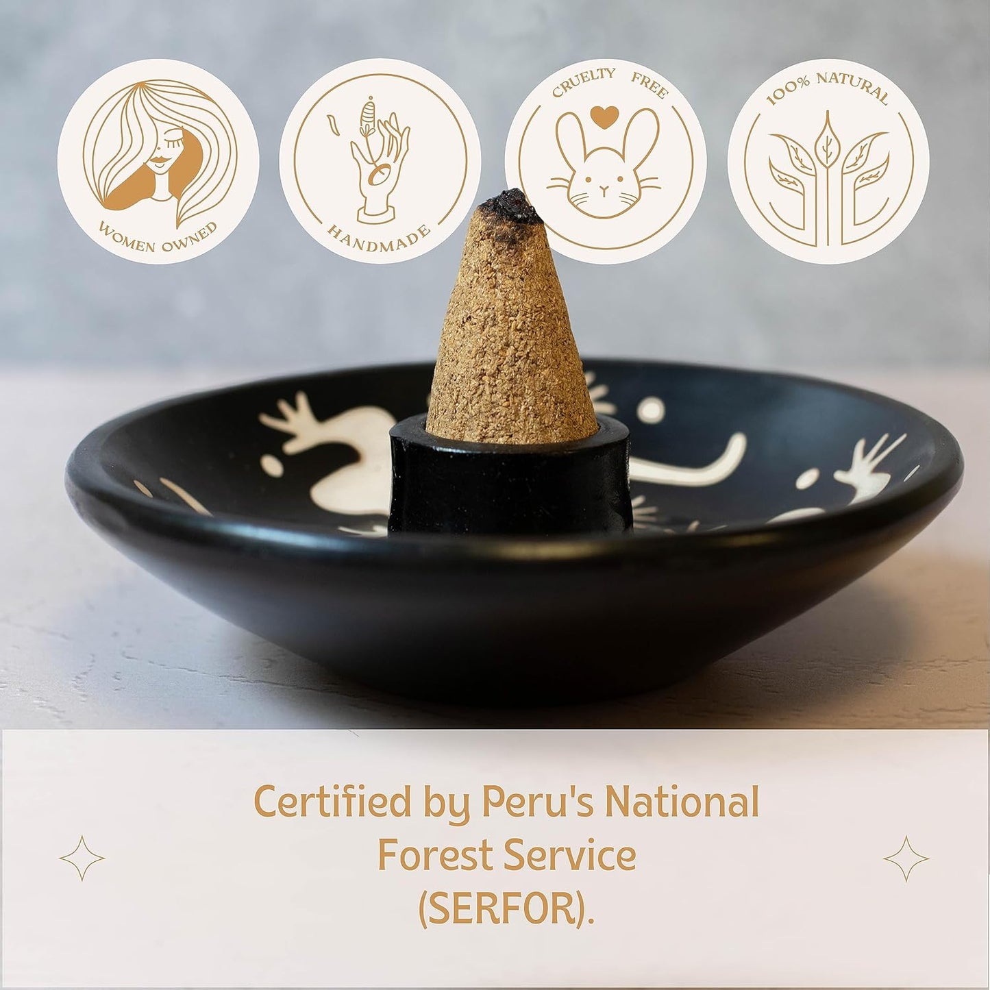 Luna Sundara Handmade Palo Santo Incense Cones (10 Cones Per Box) Sustainably Harvested Palo Santo from Peru