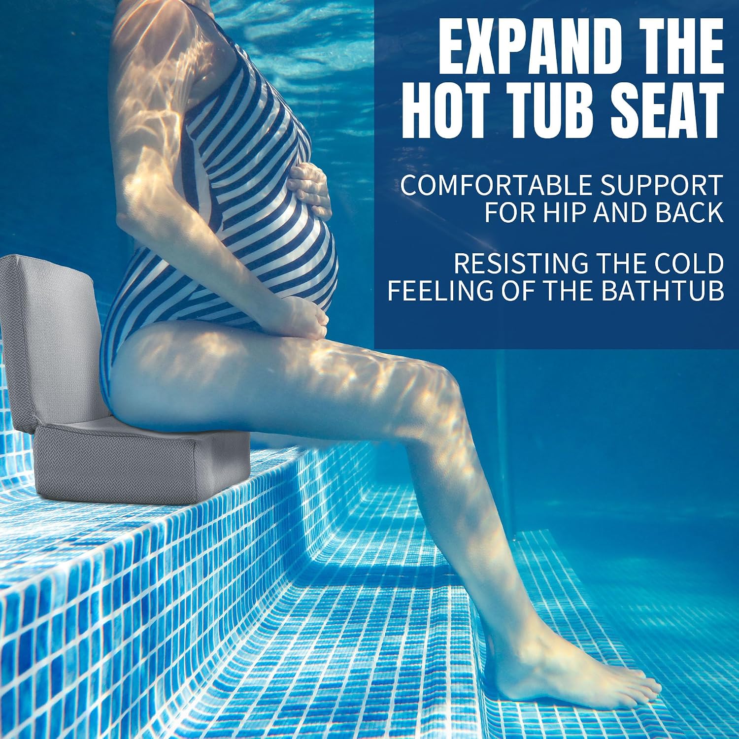 MABOZOO 2 Pcs Foldable Hot Tub Booster Seat, Adjuatable 2 Heights Extra Thick Hot Tub Pillow Bath Seat with Back Support Cushions, Washable Bathtub Cushion for Indoor Outdoor (Gray)
