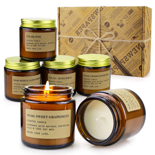 6 Pack Candles for Home Scented Aromatherapy Candle Gift Set for Women Soy Wax Long Lasting Amber Jar Candles Gift for