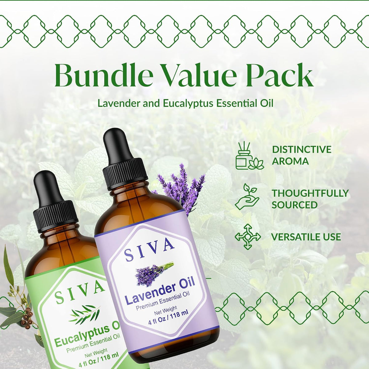 Siva Lavender & Eucalyptus Essential Oil 4oz Bundle Super Saver Combo
