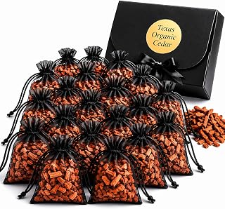 Cedar Sachets (24 Pack) Texas Organic Cedar Wood Premium Closet Freshener Real Cedar Scent Bags for Drawers Clothes Storage Shoes Odor Absorber