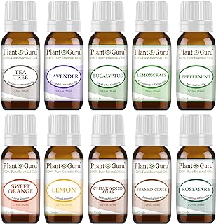 Essential Oil Set 10-10 ml. Therapeutic Grade 100% Pure Cedarwood, Eucalyptus, Frankincense, Lavender, Lemon, Lemongrass, Sweet Orange, Peppermint, Rosemary, Tea Tree for Skin, Body, Hair, Diffuser