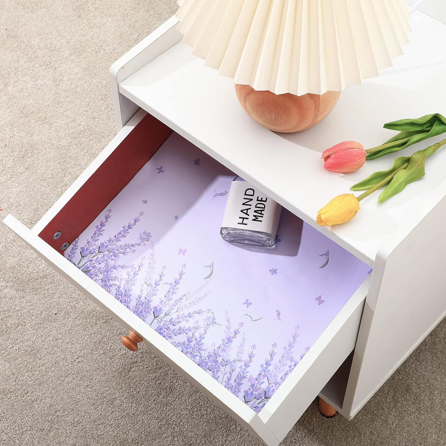 Thenshop 30 Sheets Floral Scented Drawer Liners 14 x 19.5 Inch Dresser Drawer Liner Shelf Non Adhesive Paper Sheets for Kitchen Cabinet Home Shelf Closet (Lavender)